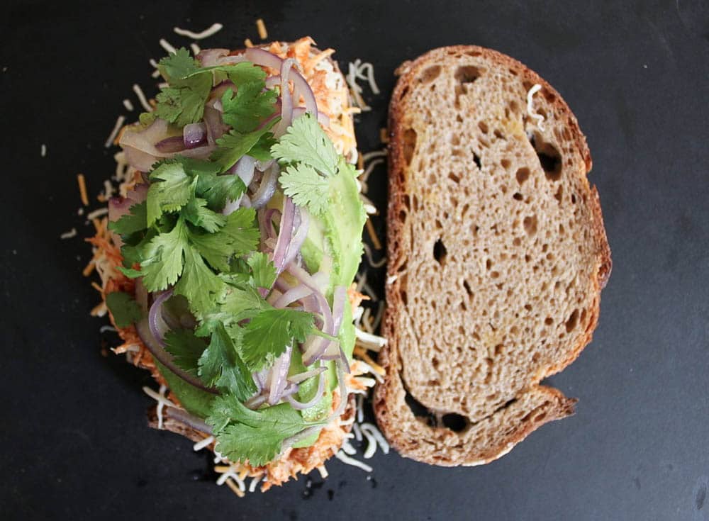 Barbecue-Chicken-Grilled-Cheese-with-Avocado-Cilantro-and-Red-Onion-step-7