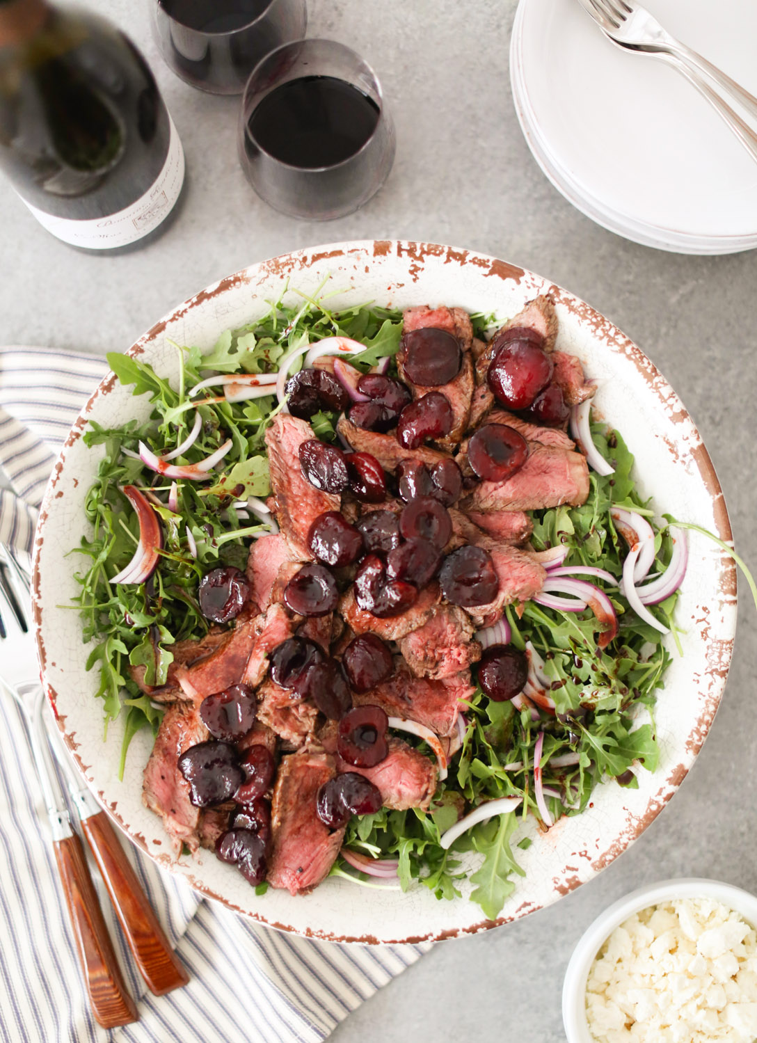 Grilled Steak and Arugula Salad with Balsamic Cherries