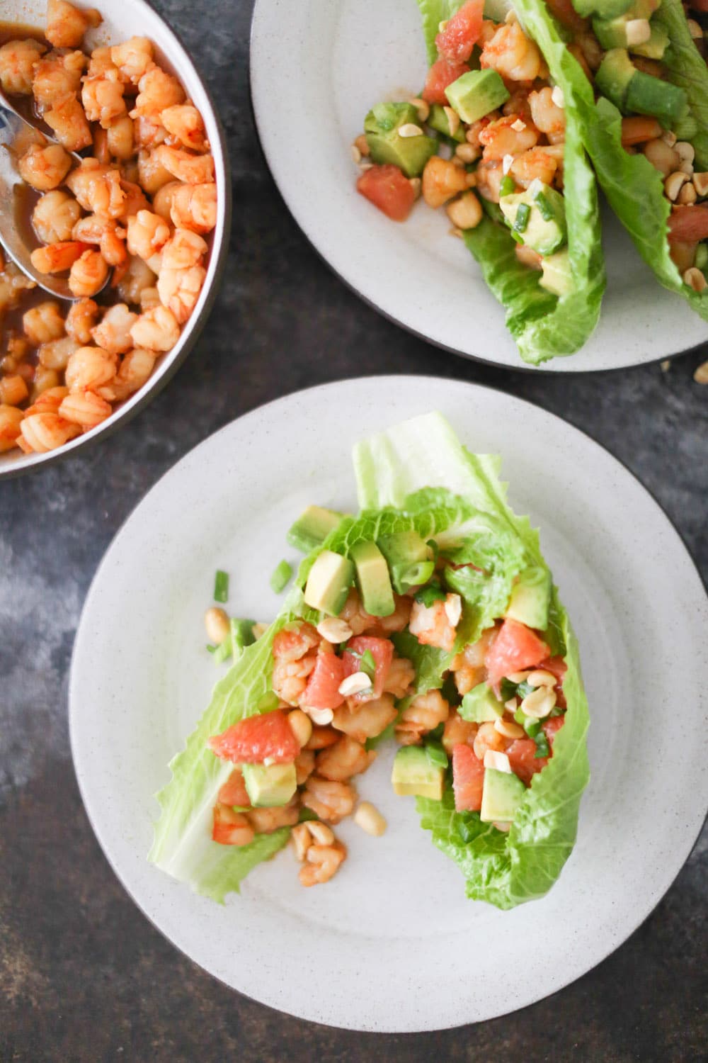 Stir-Fried Shrimp Lettuce Wraps with Grapefruit and Avocado